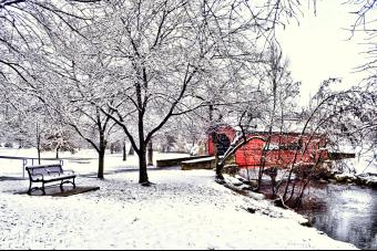 WINTER AT CARROLL CREEK COVERED BRIDGE 